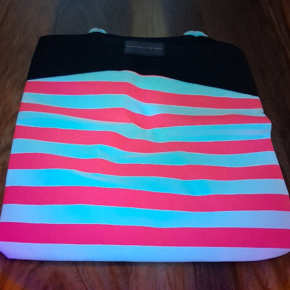 Victoria’s Secret Large Tote Bag – Black & Pink, Rope Handles, Inside Zip Pocket